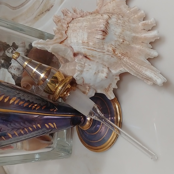 Vintage Blue Gold Glass Medium Egyptian Perfume Bottle - Picture 4 of 9